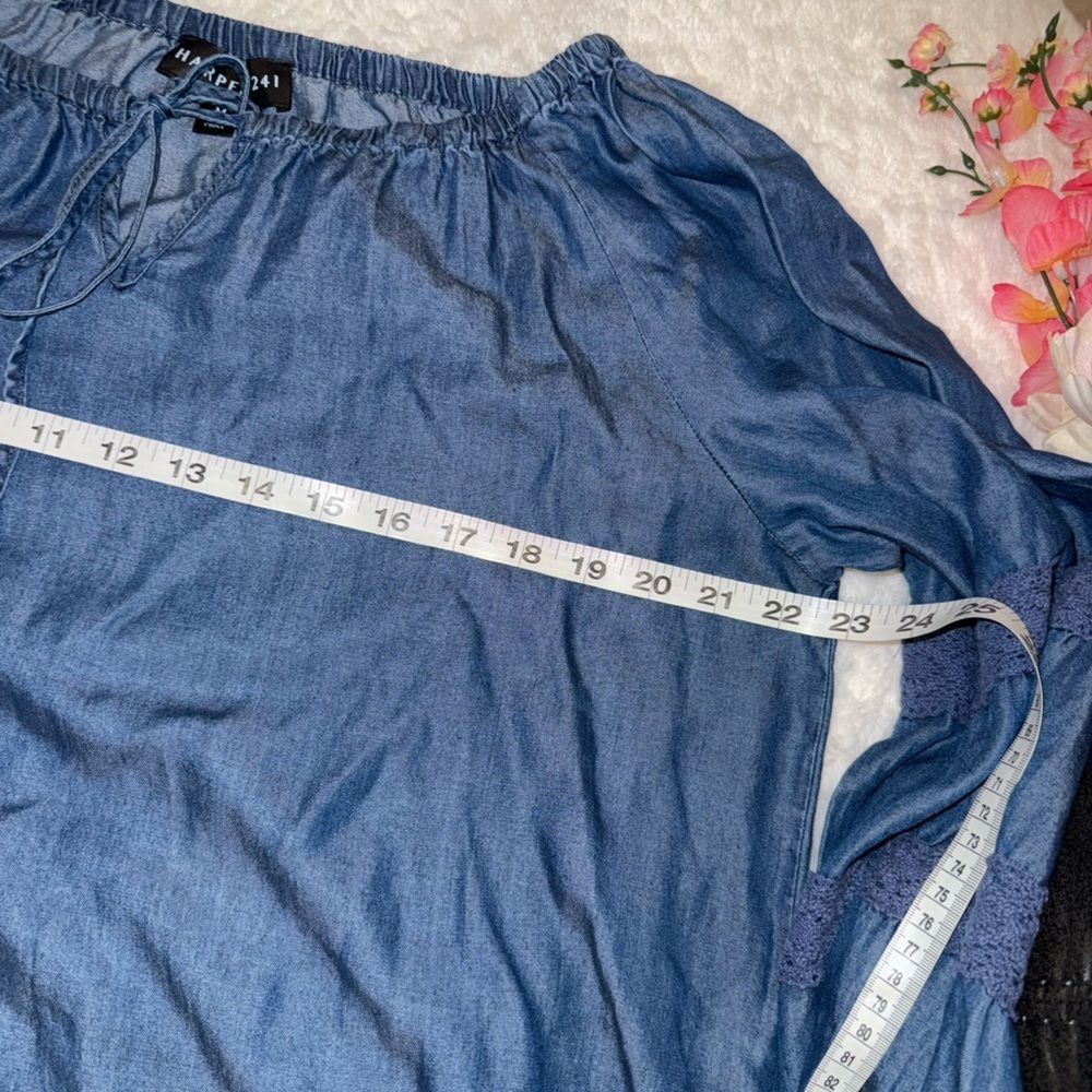 2 x 20$ Harper 241 Blue Denim Midi Dress with Tie Neck Size Medium - Picture 8 of 10
